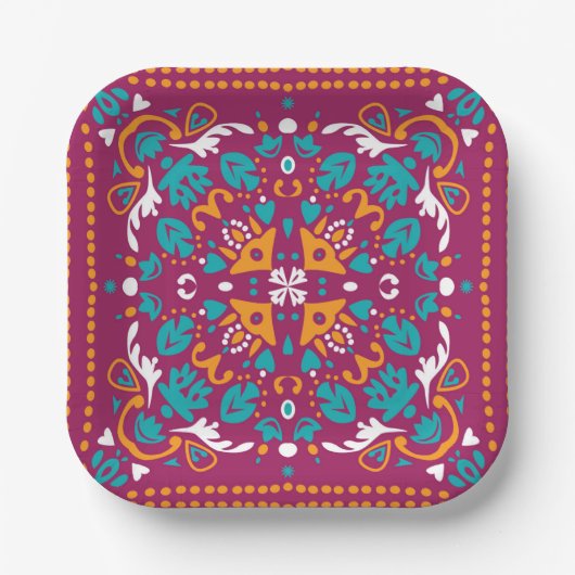 🤩 prachtige maroon en turquoise Azulejos, Papieren Bordje (Voorkant)