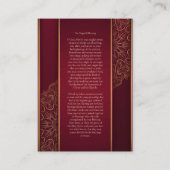 Prachtige Maroon Gold Catholic Wedding Prayer Kaar Plaatskaartje (Achterkant)