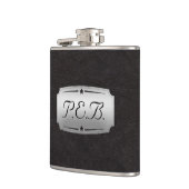 Prachtige masculine Black Leather Kijk Monogram Heupfles (Links)