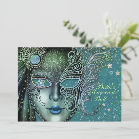 Prachtige Masquerade Party uitnodigingen (Staand voorkant)