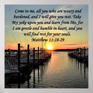 PRACHTIGE MATTHEÜS 11:28 ZONSONDERGANG OVER HET ME POSTER