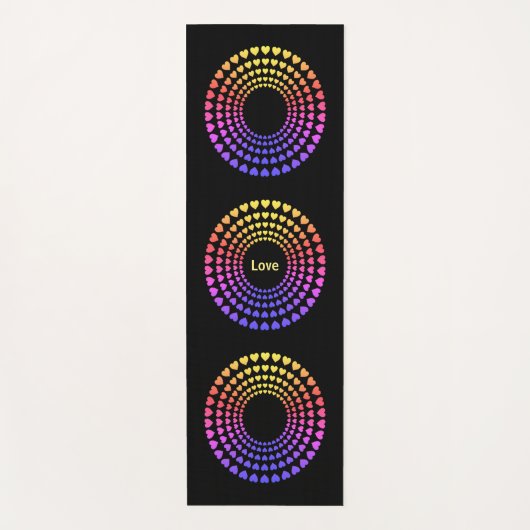 Prachtige meerkleurige Heart Mandala op zwart Yogamat (Voorkant)