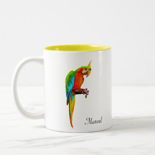 Prachtige meerkleurige Macaw Bird Tweekleurige Koffiemok (Links)