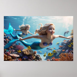 Prachtige Meermin Tweeling - Onderwater Avontuur Poster