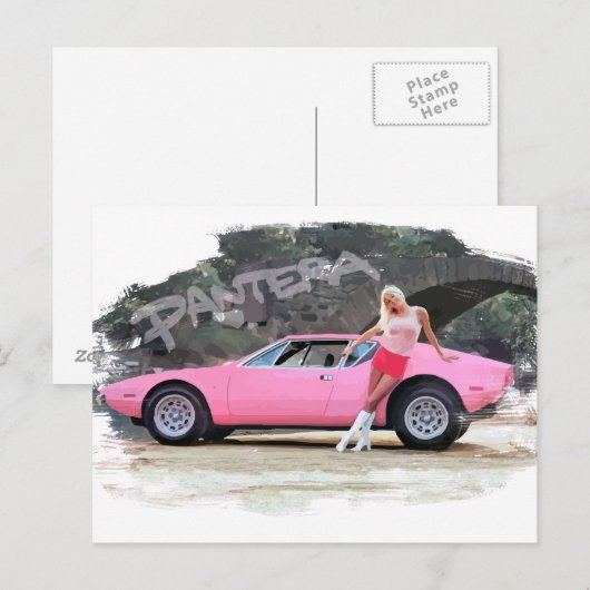 Prachtige meid met De Tomaso Pantera GTS Briefkaart (Voorkant / Achterkant)