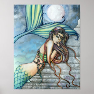 Prachtige Mermaid Waterverf Poster afdrukken