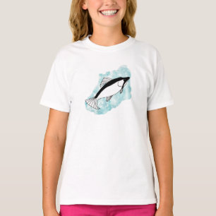 Prachtige, met de hand getrokken zalm met blauw t-shirt