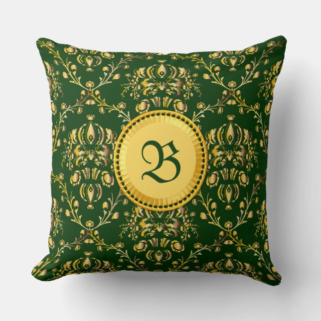 Prachtige middeleeuwse monogram Gold Donk Green Da Kussen (Voorkant)