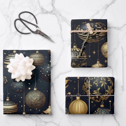 Prachtige Midnight Sparkle Sierlijke Kerstmis Inpakpapier Vel (Voorkant)