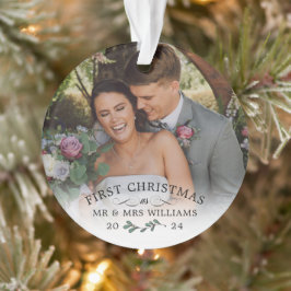 Prachtige Mistletoe Eerste Kerstmis Mr & Mrs Foto Ornament