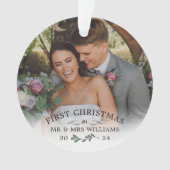 Prachtige Mistletoe Eerste Kerstmis Mr & Mrs Foto Ornament (voorkant)