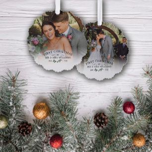 Prachtige Mistletoe Eerste Kerstmis Mr & Mrs Foto Ornament Kaart