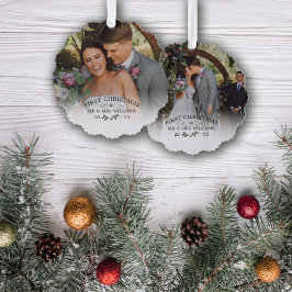 Prachtige Mistletoe Eerste Kerstmis Mr & Mrs Foto Ornament Kaart