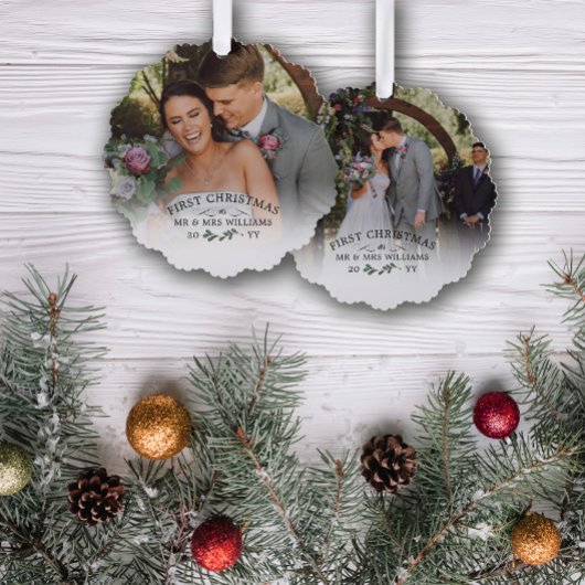 Prachtige Mistletoe Eerste Kerstmis Mr & Mrs Foto Ornament Kaart