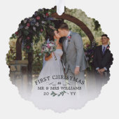 Prachtige Mistletoe Eerste Kerstmis Mr & Mrs Foto Ornament Kaart (Achterkant)