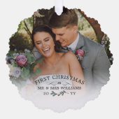 Prachtige Mistletoe Eerste Kerstmis Mr & Mrs Foto Ornament Kaart (Voorkant)