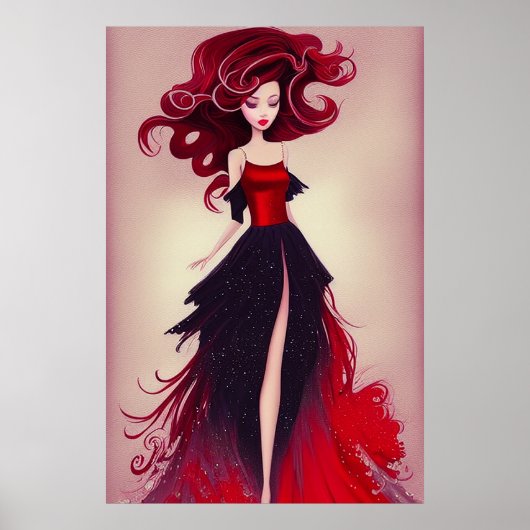 Prachtige Mode Schets van Vrouw met Red Hair Poster (Voorkant)