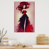 Prachtige Mode Schets van Vrouw met Red Hair Poster (Keuken)