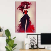 Prachtige Mode Schets van Vrouw met Red Hair Poster (Thuiskantoor)