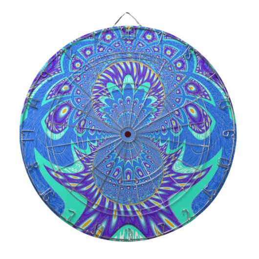 Prachtige moderne cyaan blauwe batik caleidoscoop dartbord (Voorkant)