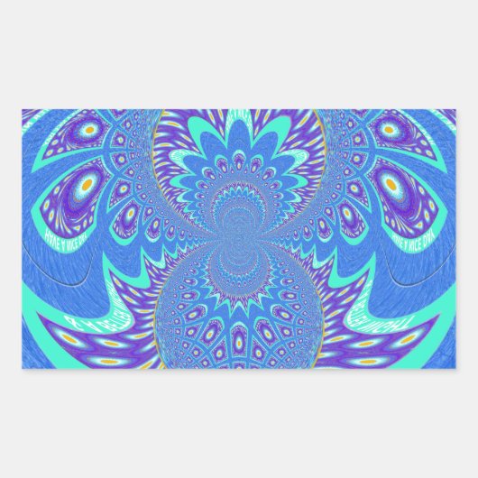 Prachtige moderne cyaan blauwe batik caleidoscoop rechthoekige sticker (Voorkant)