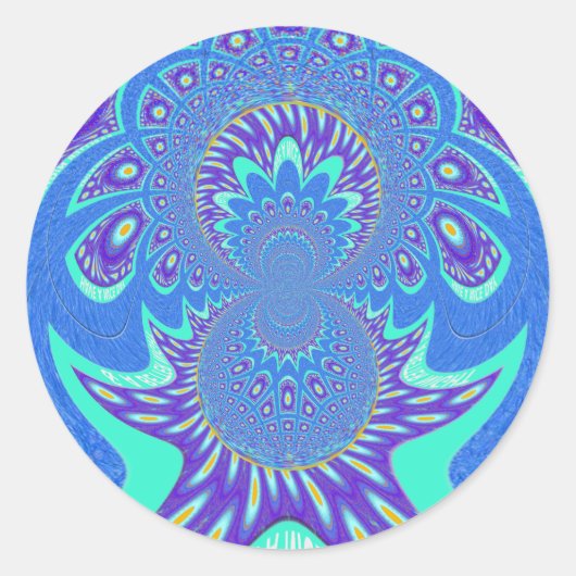 Prachtige moderne cyaan blauwe batik caleidoscoop  ronde sticker (Voorkant)