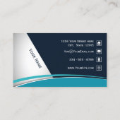 Prachtige moderne gebogen lijnen in blauw visitekaartje (Achterkant)