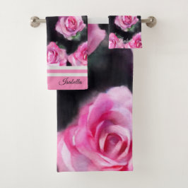 Prachtige moderne Waterverf roze rozen Collectie Bad Handdoek