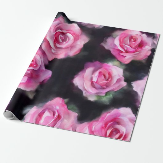 Prachtige moderne Waterverf roze rozen Collectie Cadeaupapier (Uitgerold)