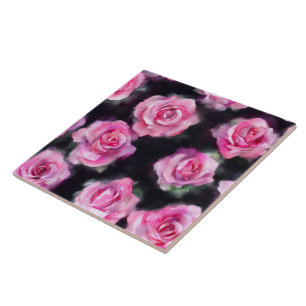 Prachtige moderne Waterverf roze rozen Collectie Tegeltje