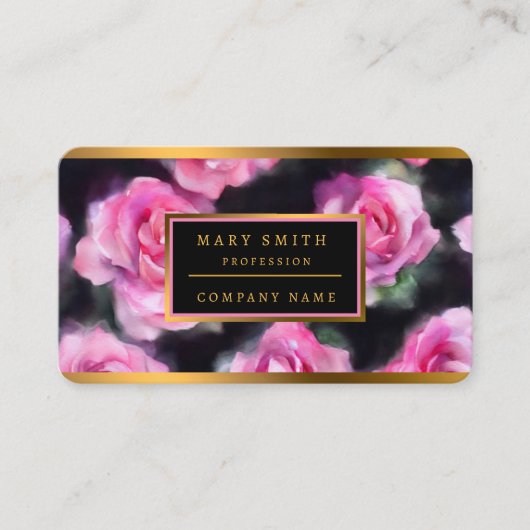Prachtige moderne Waterverf roze rozen Collectie Visitekaartje (Voorkant)