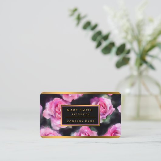 Prachtige moderne Waterverf roze rozen Collectie Visitekaartje (Staand voorkant)