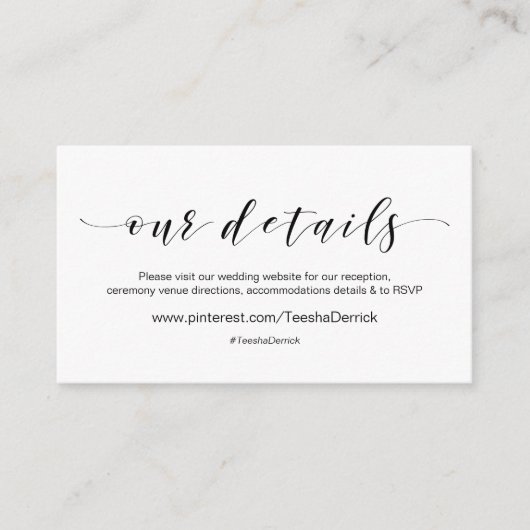 Prachtige moderne zwarte website - Details van onz Informatiekaartje (Voorkant)