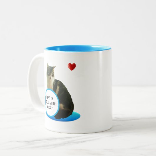 Prachtige Mok met kat- en hartklare tweetone koffi (Voorkant links)