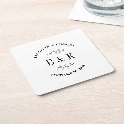 Prachtige monogram bloemige botanische bruiloft ko kartonnen onderzetters (Schuin)