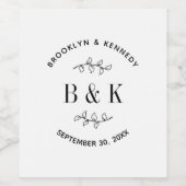 Prachtige monogram bloemige botanische bruiloft ko wijn etiket (Enkel label)
