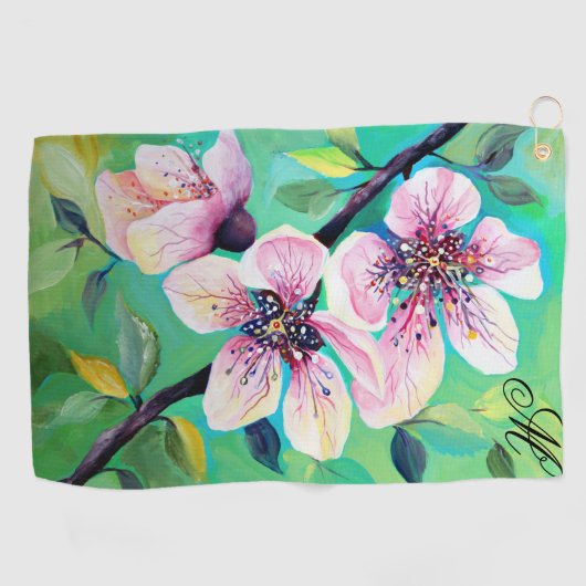 Prachtige monogram van de Japanse Sakura Cherry Golfhanddoek (Horizontaal)