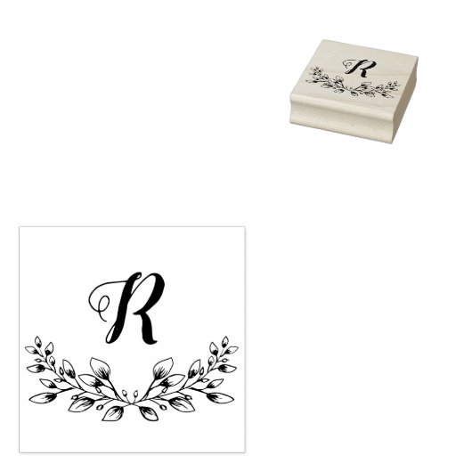 Prachtige  monogram van Leafy Wreath Rubberstempel (Gestempeld)