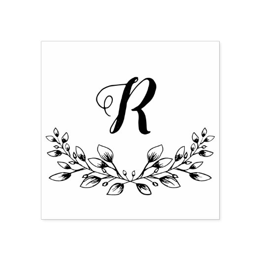 Prachtige  monogram van Leafy Wreath Rubberstempel (Afrduk)