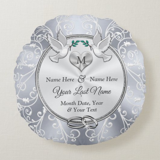 Prachtige Monogrammed-Huwelijkscadeaus voor de Bri Rond Kussen (Voorkant)