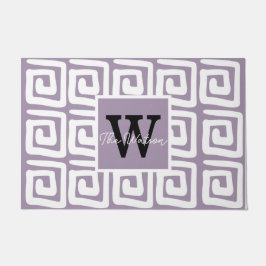 Prachtige monogrammen van de griekse sleutel paars deurmat