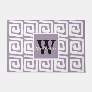 Prachtige monogrammen van de griekse sleutel paars deurmat