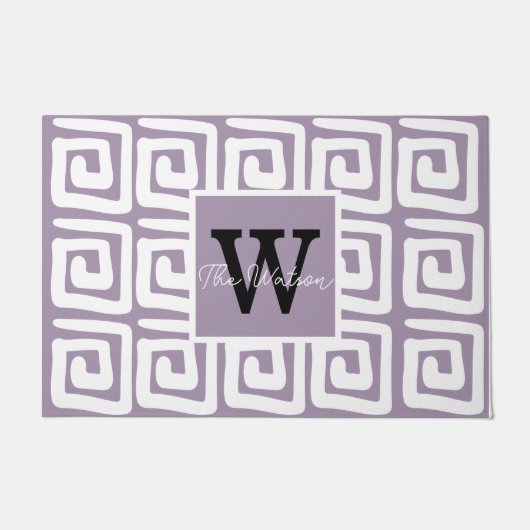 Prachtige monogrammen van de griekse sleutel paars deurmat (Voorkant)