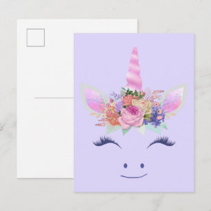Prachtige Mooie Eenhoorn Bloemen Gezicht 2 Briefkaart