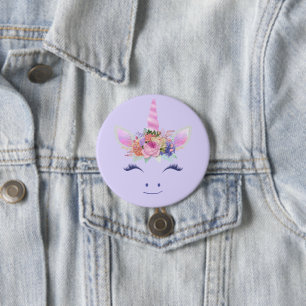 Prachtige Mooie Eenhoorn Bloemen Gezicht 2 Ronde Button 7,6 Cm