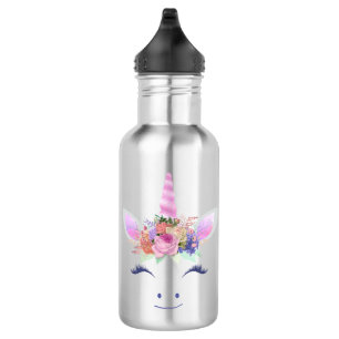 Prachtige Mooie Eenhoorn Bloemen Gezicht 2 Waterfles