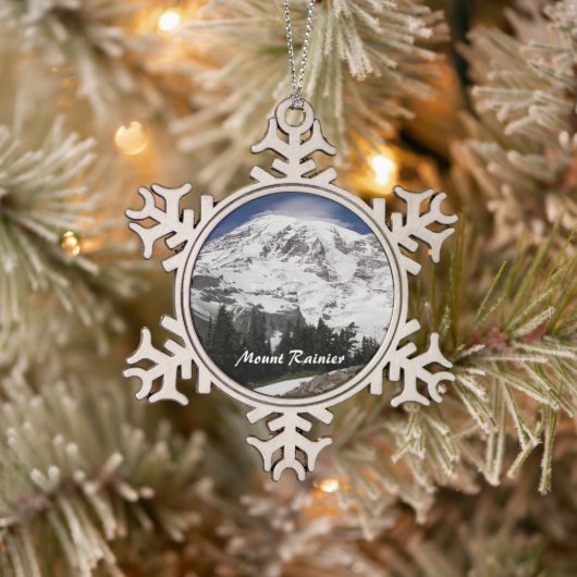 Prachtige Mount Rainier Tin Sneeuwvlok Ornament (Boom)