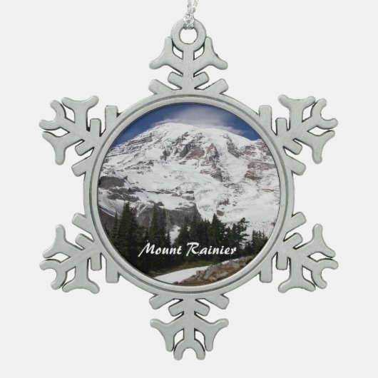 Prachtige Mount Rainier Tin Sneeuwvlok Ornament (Voorkant)