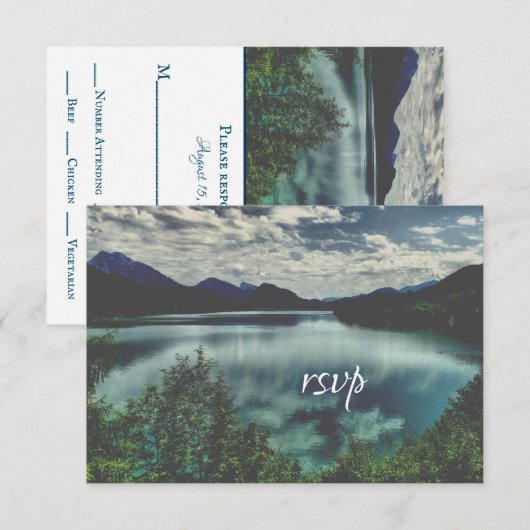 Prachtige Mountain Lake Reflections bruiloft RSVP Kaartje (Voorkant / Achterkant)