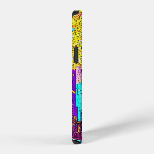 Prachtige Mozaïek Glas in lood Neon Cyberpunk City iPhone Hoesje (Rechterkant)